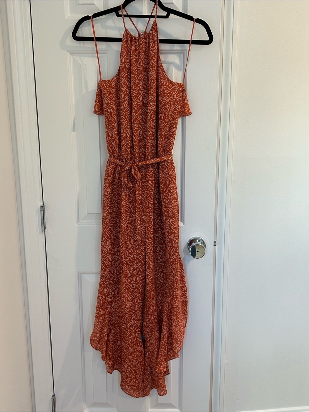 Joie 100% Silk Rust Leaf Print Halter Jumpsuit XXS